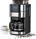 Barista Kaffee & Technik Cafetière Filtre avec verseuse erseuse en verre 1L pur 12 tasses de café, Machine a cafe grain avec broyeur et écran digital