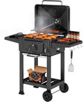 Outsunny Barbecue Charbon de Bois XXL 112cm avec Couvercle Fumoir à 600°C, Thermomètre, Chariot Grill de Jardin, Bac à Charbon