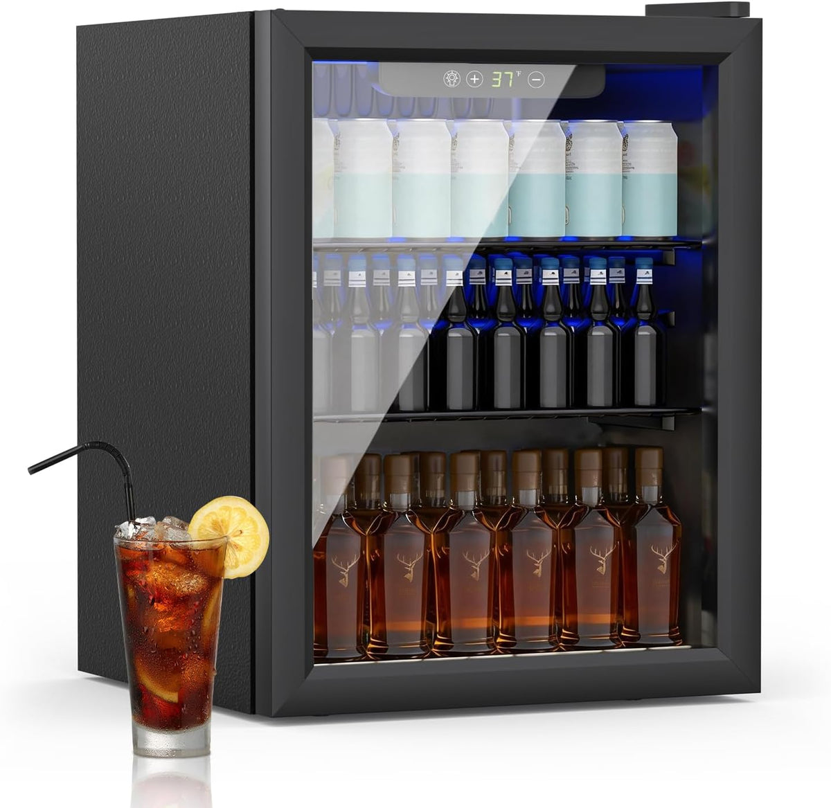 Réfrigérateur à Boissons Compact et Autoportant, 70 Canettes/50L, Mini-Réfrigérateur avec Porte transparent pour Sodas