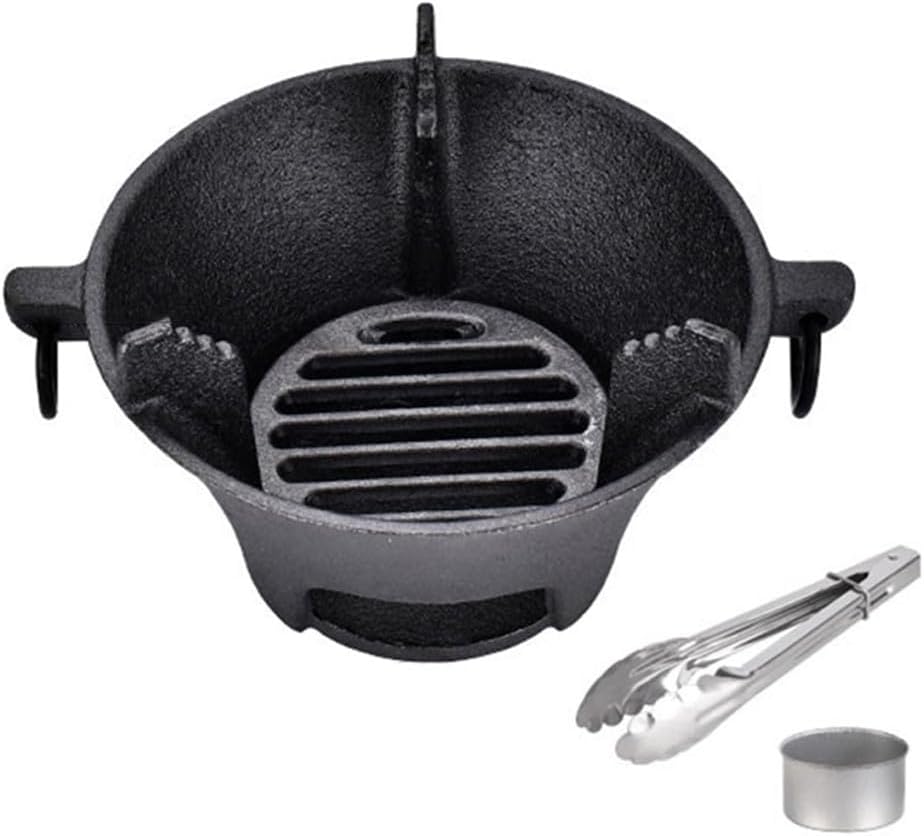 Poêle à charbon de bois portable en fonte pour barbecue coréen et japonais, design sans couture pour une meilleure répartition de la chaleur (16 cm)