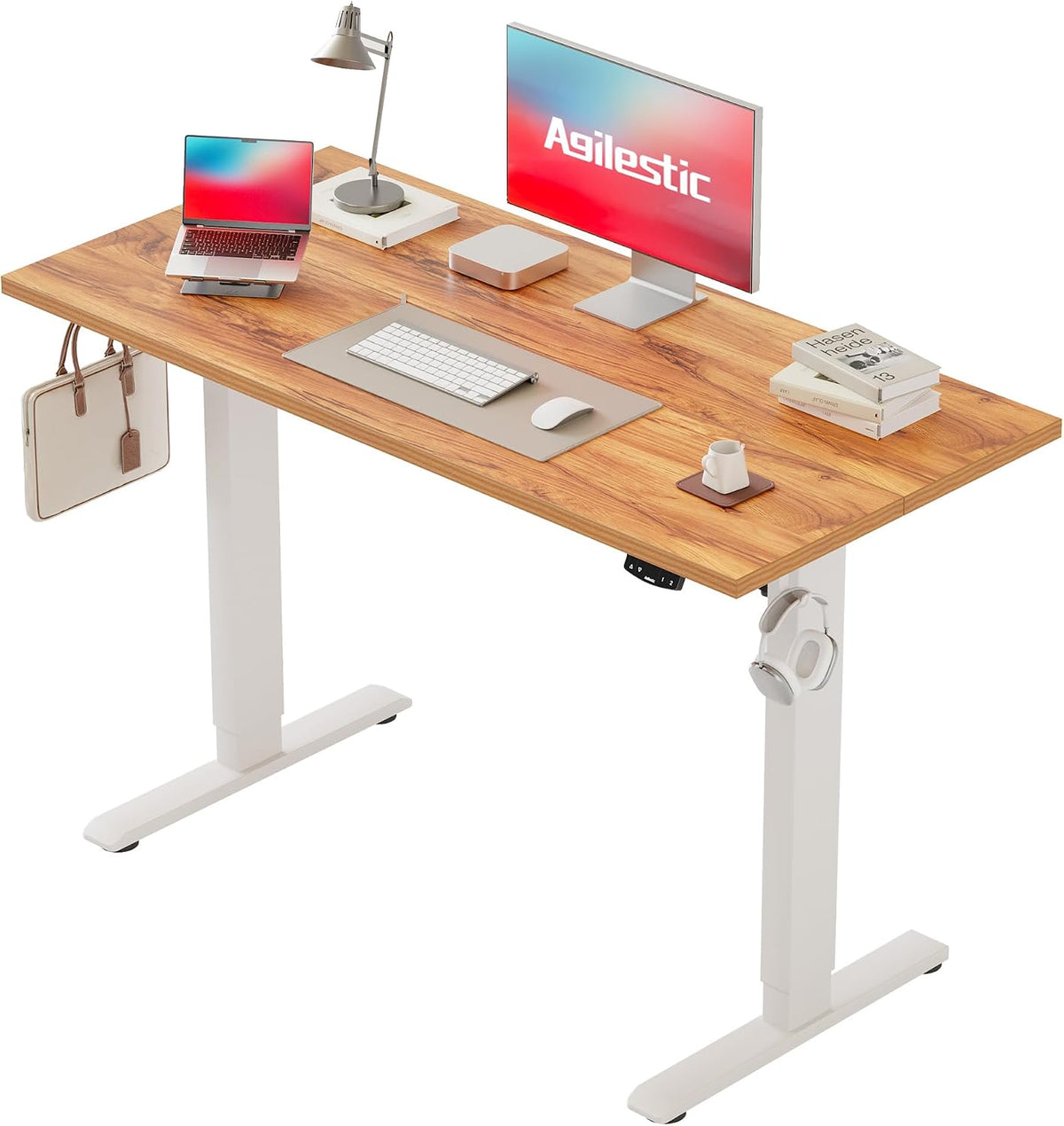 Agilestic Bureau réglable en Hauteur 110 x 60 cm, Bureau Ergonomique Assis-Debout avec réglage électrique de la Hauteur et 2 Boutons de réglage de