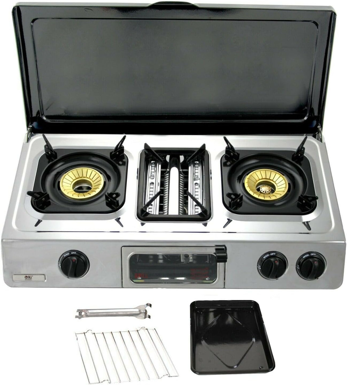 NJ The right choice NJ G-78C Réchaud à gaz de camping - 3 Feux Plaque de Cuisson Portable Gril et Four Brûleur