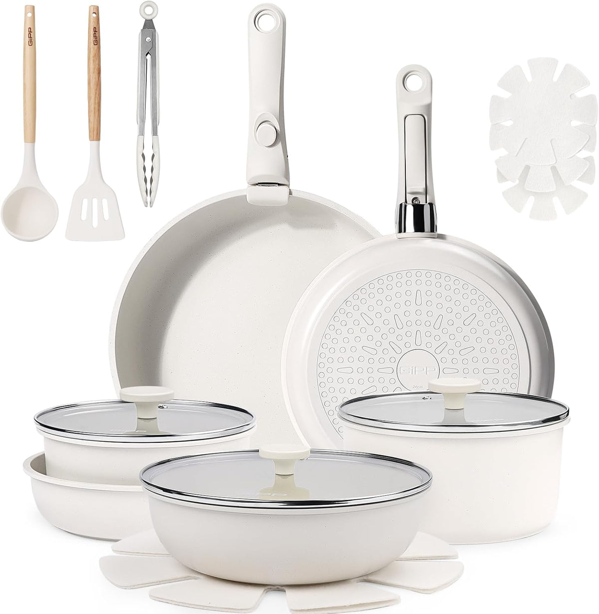 GiPP Batterie de cuisine avec poignées amovibles, set casserole et poele induction 19 pièces, avec revêtement antiadhésif