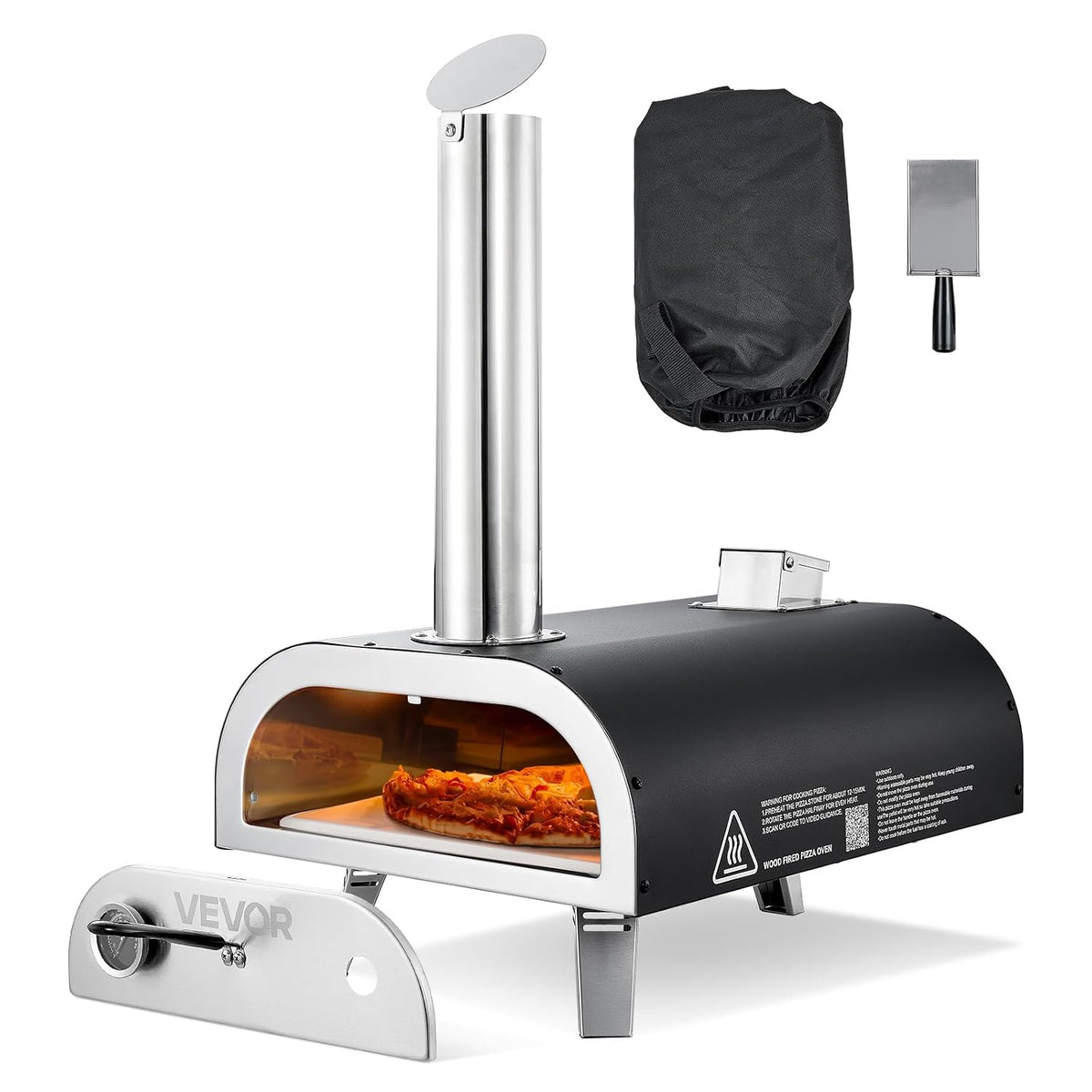 VEVOR Four à Pizza d'Extérieur 12 pouces 305 mm, Four à Granulés de Bois Portable avec Thermomètre, Pelle et Sac de Transport, Construction Solide