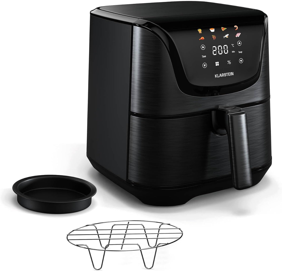 Klarstein AeroVital Deluxe Friteuse Sans Huile, 5,4 L 1700 W, Écran Tactile, 8 Programmes, Antiadhésif, Grille & Plaque Pizza, Boitier Cool Touch
