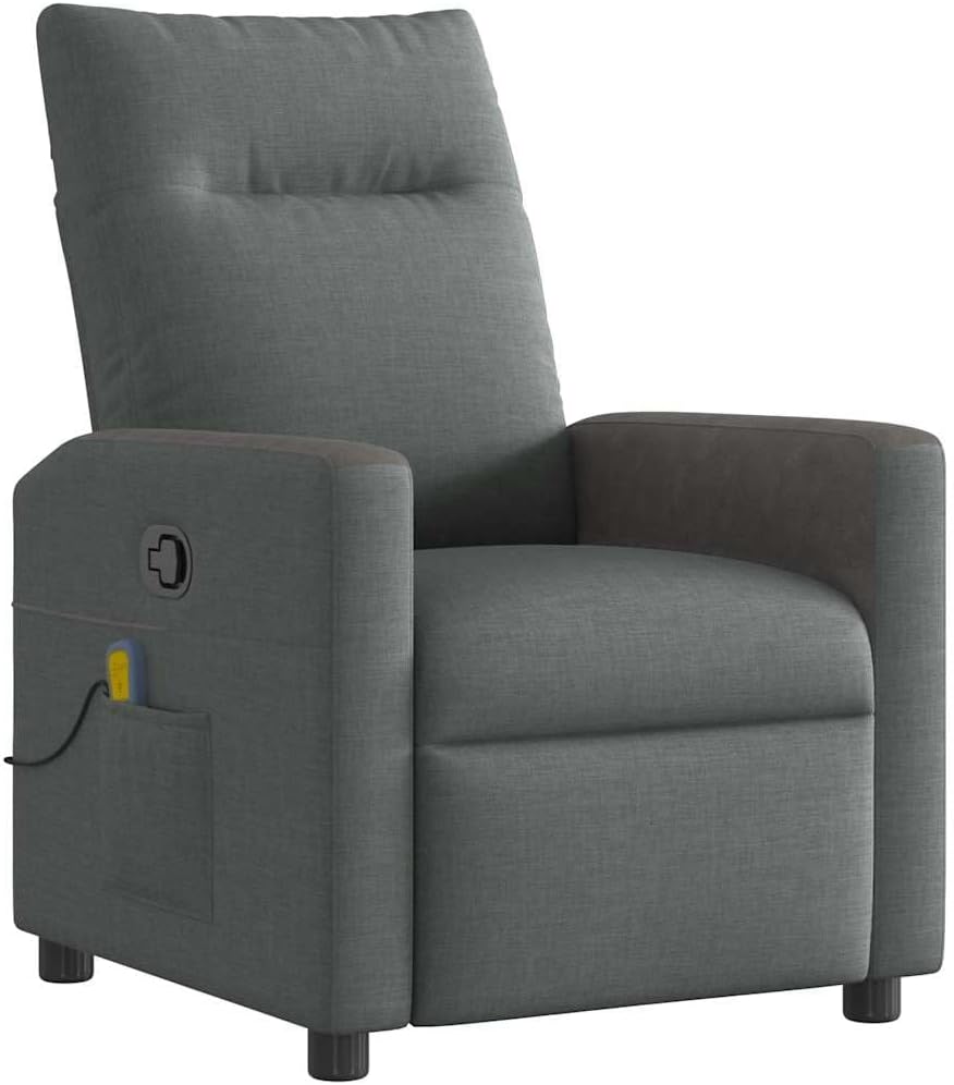 vidaXL Fauteuil inclinable de Massage en Tissu Gris foncé