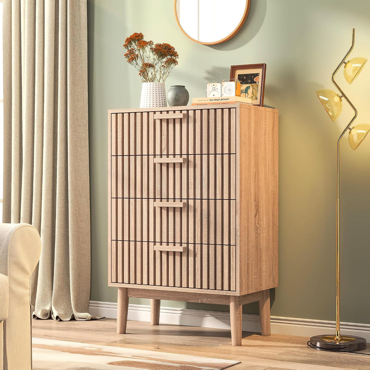 Meuble de Rangement en bois, Meuble Profondeur 30cm, Armoire à tiroirs avec Dispositif Anti-basculement, Commode 4 tiroirs, commode d'enfant