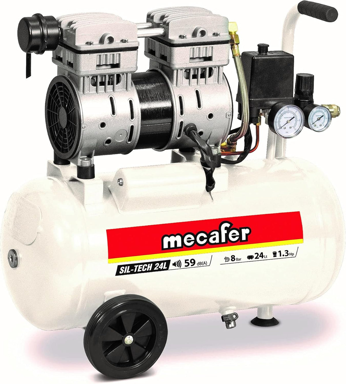 Mecafer 425523 Compresseur Silencieux 24 L / 1,3 HP / 8 bar