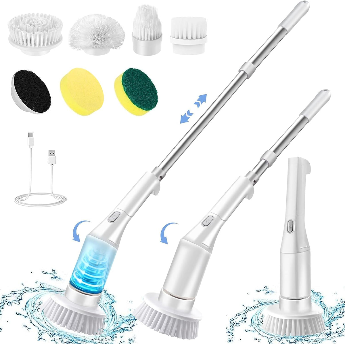 Brosse à récurer électrique Epin, angle de la tête réglable, brosse de douche, brosse de nettoyage sans fil, étanchéité IPX6