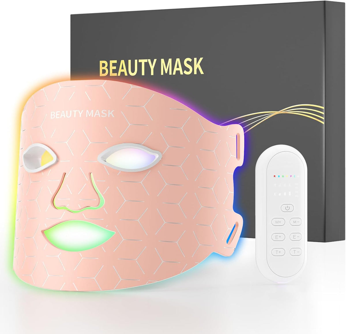 Masque LED Visage Luminothérapie 7 Couleurs, Lumière Rouge 630nm, Bleue 460nm & Infrarouge 850nm, Soin Beauté Maison Anti-Âge, Éclat du Teint