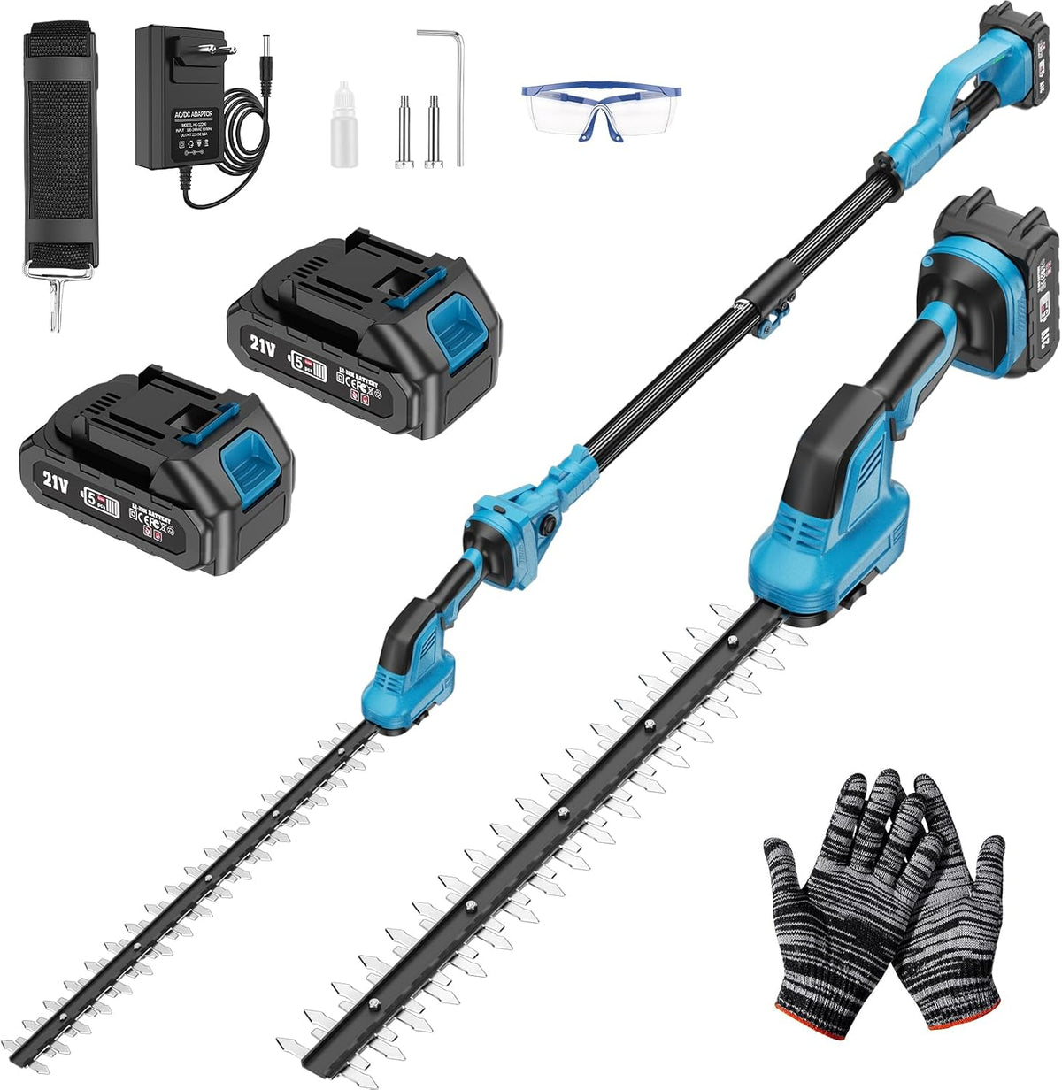 Taille Haie Telescopique Batterie sans Fil avec Perche 2 en 1, Élagueuse sur Perche avec Moteur de 550 W 2 Batteries Taille Haies Électrique