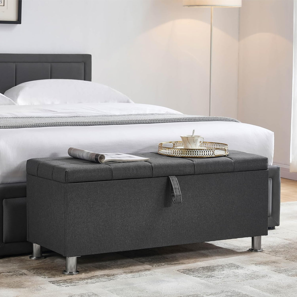 Vida Designs Valencia Ottoman, Couvercle en Tissu, siège, Tabouret, Banc, fenêtre, Coffre, Coffre de Rangement pour Jouets, Pouf