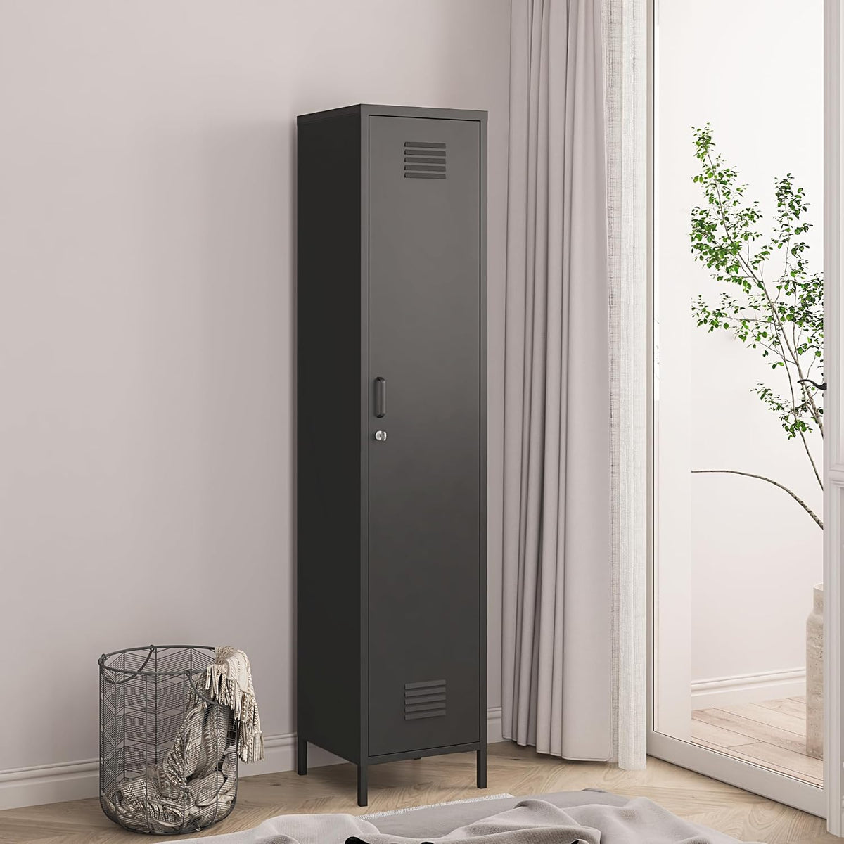 en.casa Armoire Métallique Vestiaire Casier avec Fentes d'Aération Barre de Penderie Meuble de Rangement Style Industriel pour Chambre Bureau Atelier