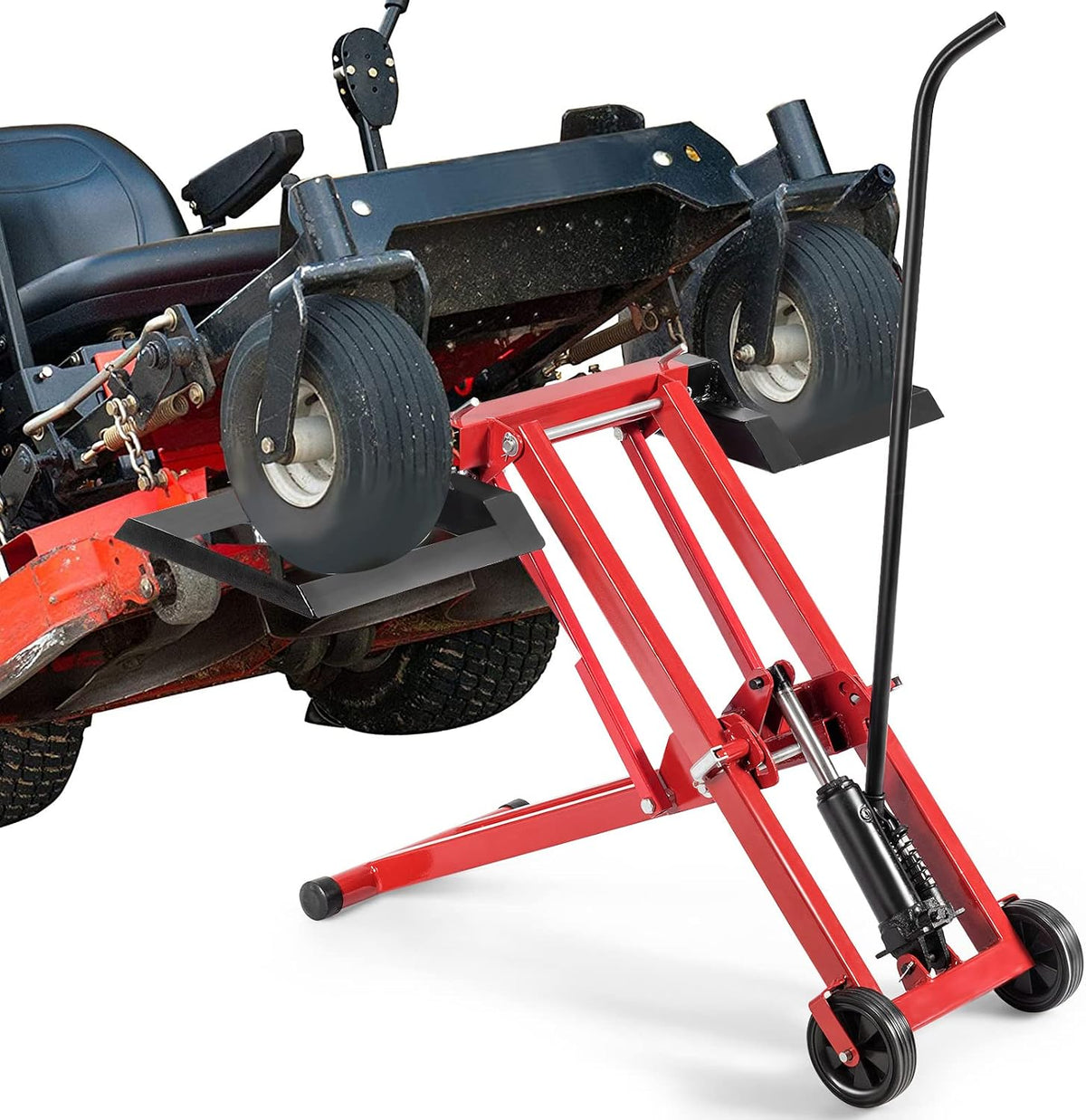 GOPLUS Cric Lève Tracteur de Tondeuse, Lève Tracteur Tondeuse Pliable avec 2 Roues, Hauteur Réglable 0-61cm à 3 Niveaux, Charge 227 kg