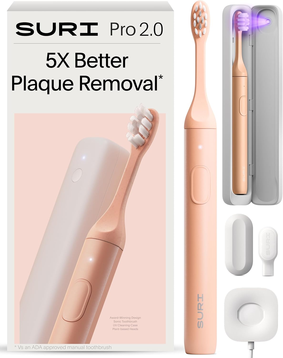 SURI 2.0 Nouvelle Brosse à Dents Électrique Sonique avec Capteur de Pression et Étui de Voyage à UV-Nettoyage, Batterie de Plus d'un Mois