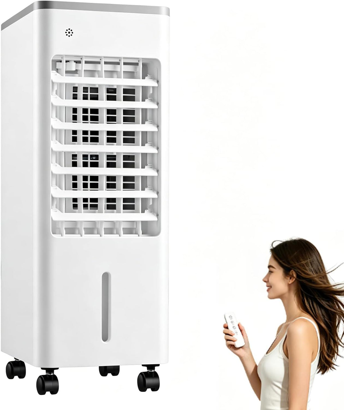Rafraîchisseur d'air évaporatif portable 60 W, ventilateur mobile silencieux 6 L avec 3 vitesses de ventilation, minuterie 0-7,5 h, oscillation à 90°