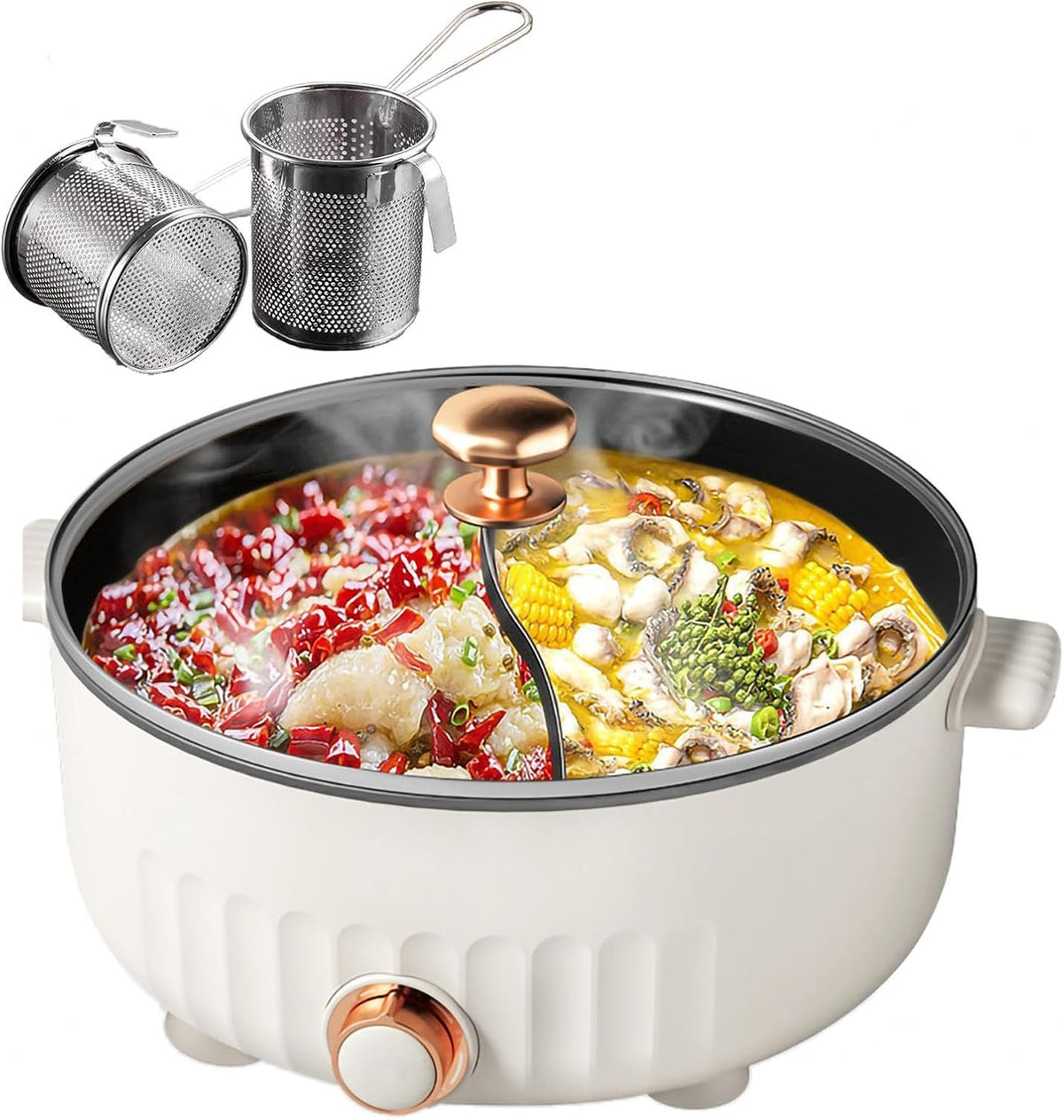 ARTSIM Fondue Chinoise, Coupure Automatique De L'Alimentation Appareil Fondue Chinoise Electrique IdéAl pour Les RéUnions De Famille (avec 2 Filets