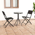 Ensemble de bistro 3 pièces en acier noir avec chaises pliantes et plateau en verre trempé pour terrasse, balcon, meubles de jardin