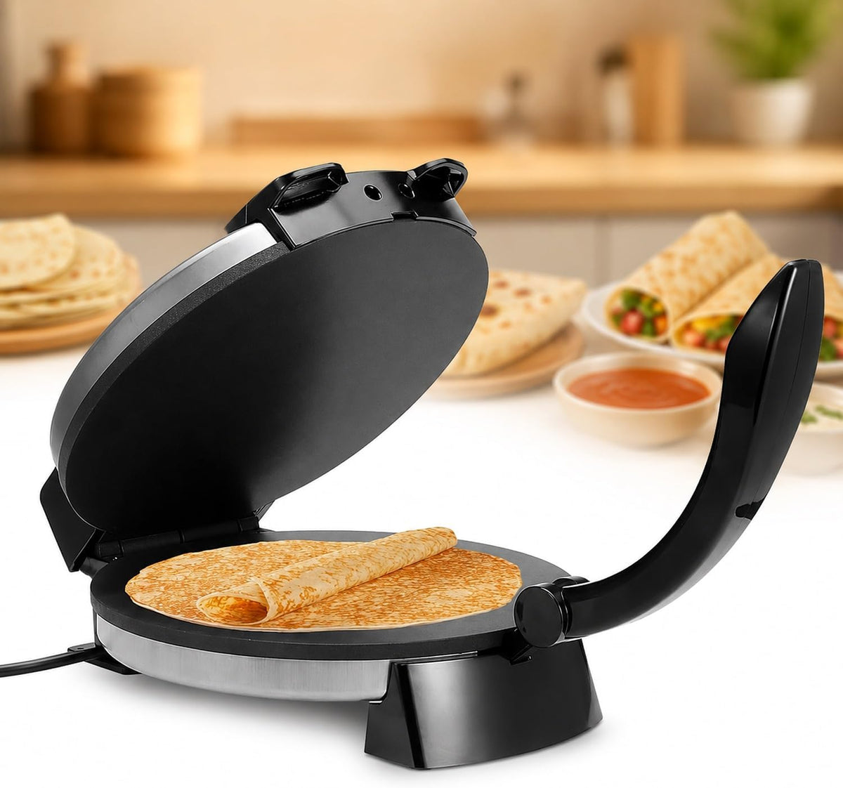 Chapati Maker, Presse Roti En Acier Inoxydable, 10 Pouces, Machine à tortilla antiadhésive avec chauffage double face. for les crêpes