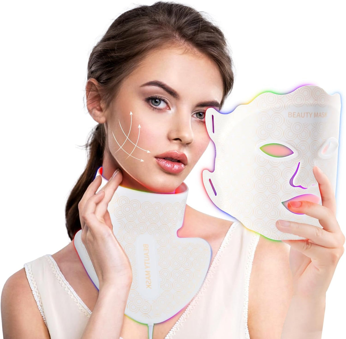 Masque LED de luminothérapie pour le visage, 7 couleurs avec lampe à lumière rouge pour le visage et le cou soin professionnel à domicile
