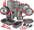 NutriChef Batterie de Cuisine 21 Pièces Antiadhésive, Casseroles Poêles Moules Ronds Carrés Pain Muffins Plaque Pizza Plaque Biscuits Ustensiles