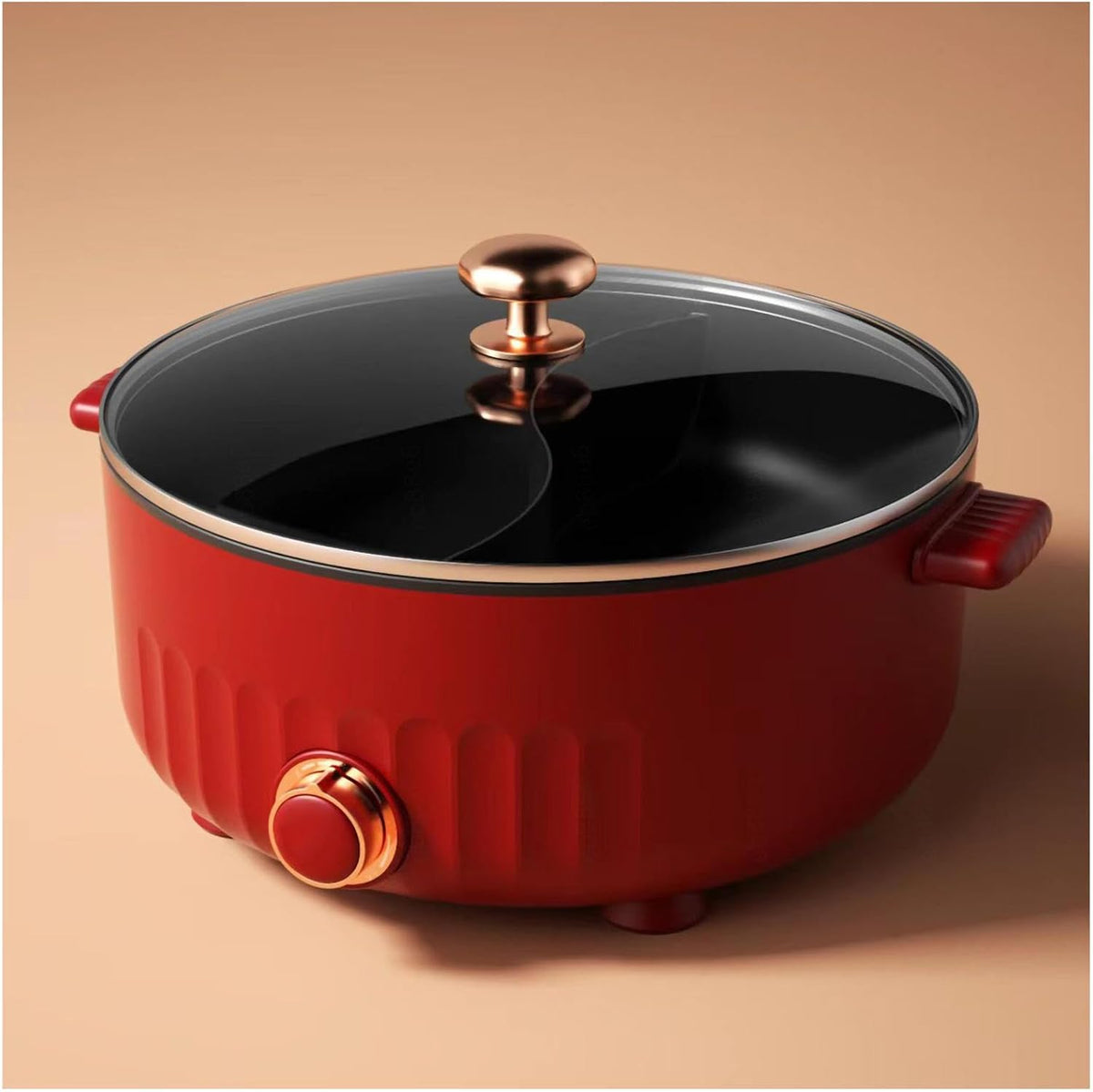 ARTSIM Appareil A Fondue, RevêTement AntiadhéSif Fondue Chinoise Electrique Convient Aux FêTes d'anniversaire (avec 2 Filets Non éTanches), Red