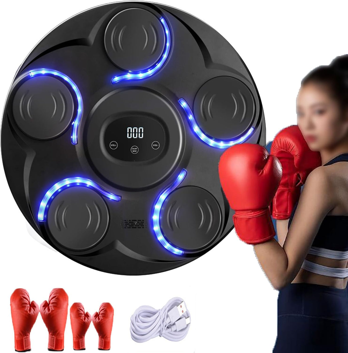 Cible De Boxe Musicale Intelligente Bluetooth, Cible De Boxe électronique, Cible Murale De Boxe, Avec Gants Et Lumière Rvb