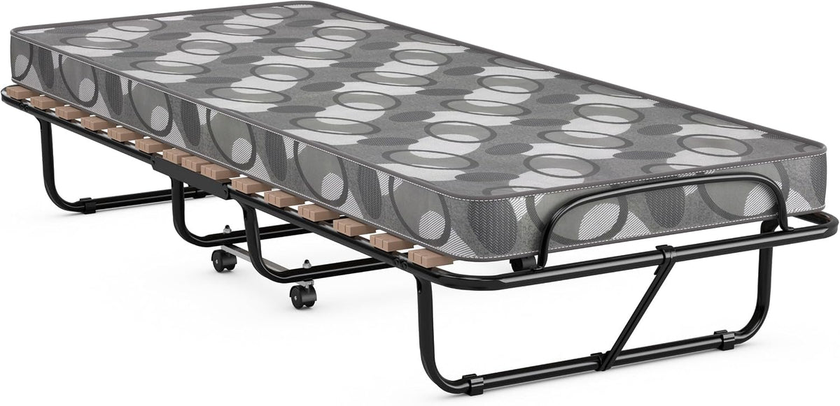 GIANTEX Lit Pliant 80x190 cm avec Matelas en Mousse avec Mémoire de Forme, Lit d'Appoint Pliable en Acier avec 4 roulettes Universelles pour Maison