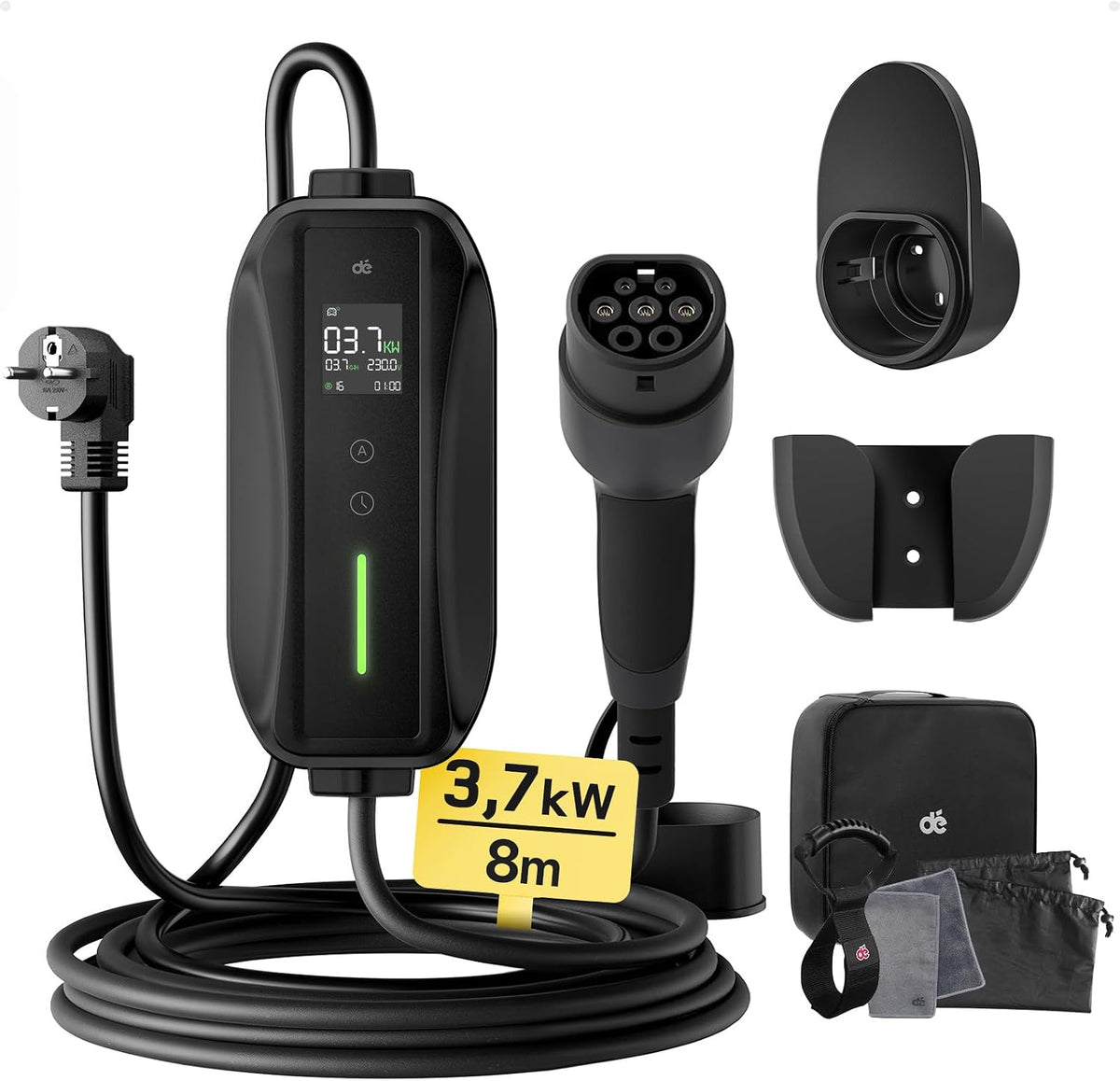 dé Chargeur Voiture Electrique Type 2 3,7kW 8m avec Écran LCD