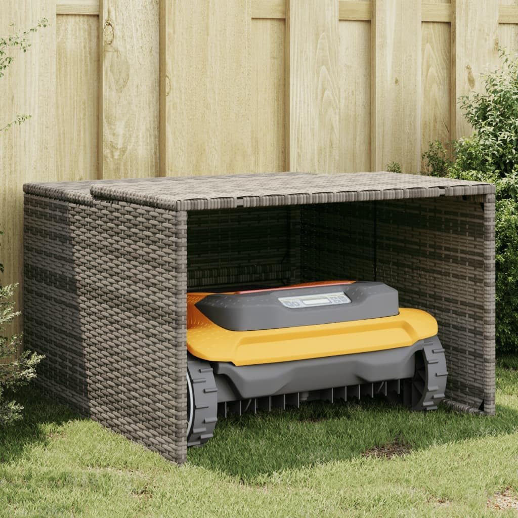 Gecheer Garage pour Robot Tondeuse Gris 86x90x52/57 cm résine tressée, Garage pour Robot Tondeuse, Auvent pour Robots Tondeuses à Gazon