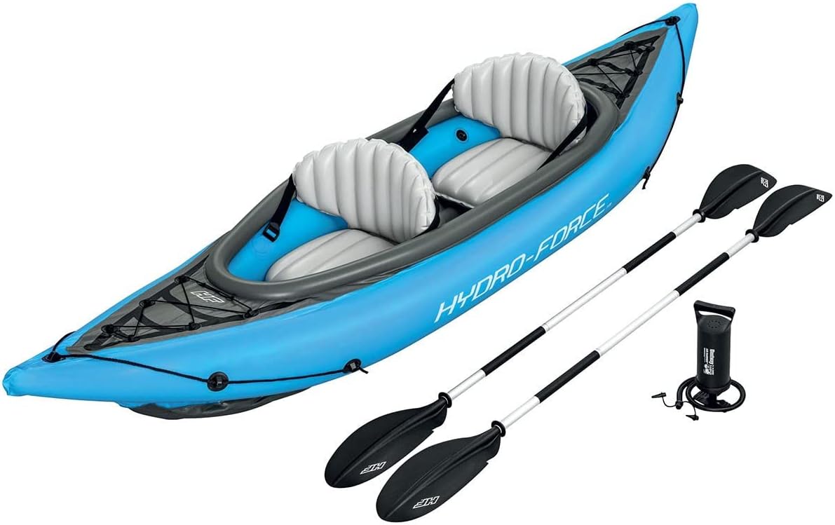 Hydroforce Kayak Gonflable Cove Champion X2 Hydro-Force 321 x 88cm, 2 Places, 180 kg Max, 2 pagaies, 2 ailerons Amovibles et Une Pompe Bleu