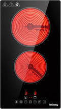 Plaque de cuisson vitrocéramique IsEasy 3200 W à 2 zones Domino, Verre noir poli, 9 niveaux de puissance, Sécurité enfants et minuterie