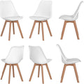 sinlikon Lot de 6 chaises scandinaves, ergonomiques, avec pieds en bois massif et coussin en mousse souple, blanc
