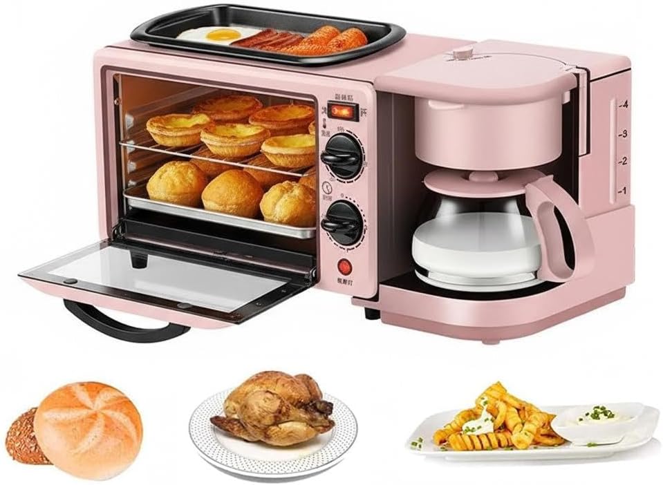 Machine à petit-déjeuner électrique 3 en 1, station de petit-déjeuner multifonctionnelle 1050 W avec cafetière et mini-four 9 L