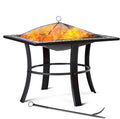 Brasero carré Runedak 76 cm Acier laqué Pierres mosaïque Accessoires Couvercle Jardin terrasse feu Bois Charbon briquette Barbecue