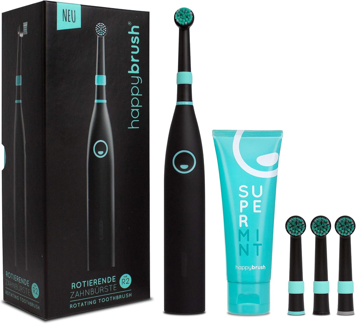 happybrush Brosse à dents électrique rotative R2, contrôle de pression & 3 semaines de batterie