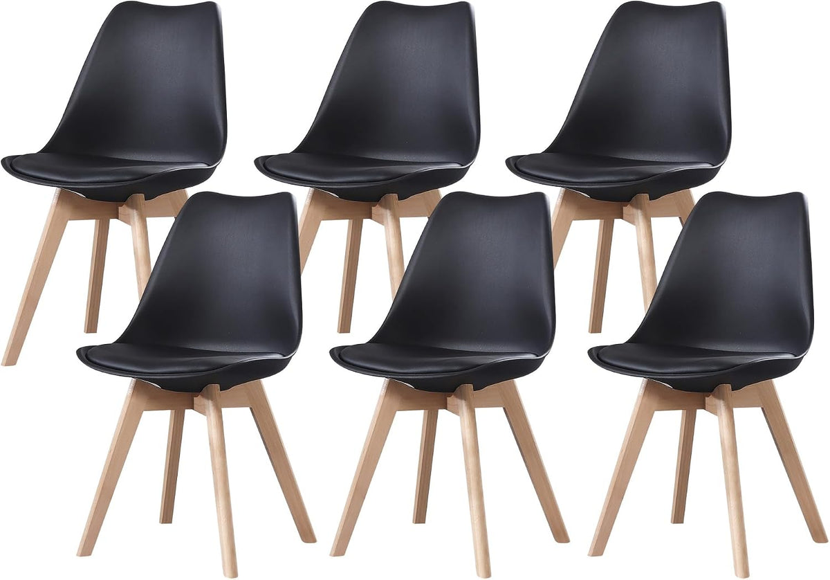PEZ ROJO Lot de 6 Chaises Scandinaves, Chaises Salle à Manger, Chaise Cuisine, Salon, Chaises Noires, Design Ergonomique, Pieds Bois de Hêtre Massif