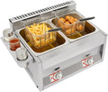 Friteuse à gaz, 60,3 x 46 x 33,5 cm, double réservoir commercial, en acier inoxydable, friteuse professionnelle avec paniers filtrants, couvercle