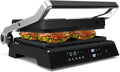 GOPLUS Grill à Panini, Machine à Sandwich 1200W Plaques Double Face Antiadhésives, Température Contrôle Indépendant Bac d'Égouttement Amovible