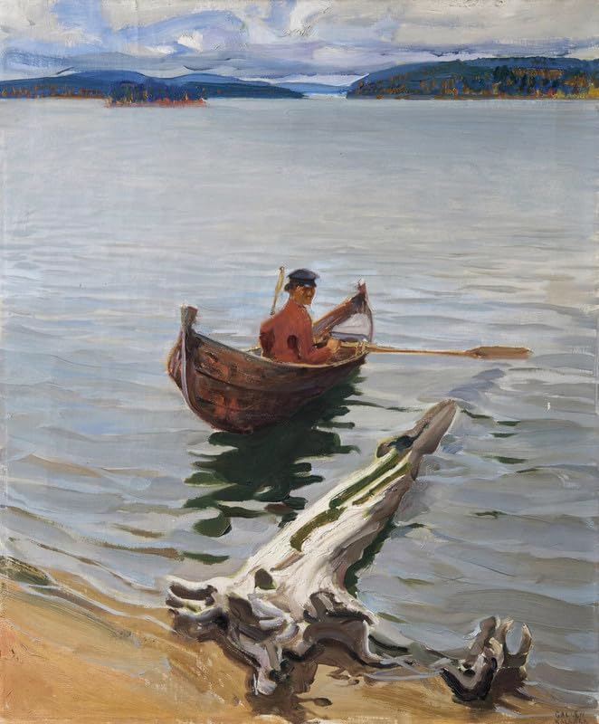 Akseli Gallen Kallela Rameur sur le lac 1916, Impression sur toile sur cadre en bois, Image parfaite pour la décoration murale