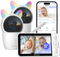 CZEview 2K Babyphone 2 Caméra Bébé, Moniteur Vidéo 5,0', PTZ 360°, Vidéo Caméra Surveillance Bébé, Audio Bidirectionnel, Vision Nocturne, Berceuses