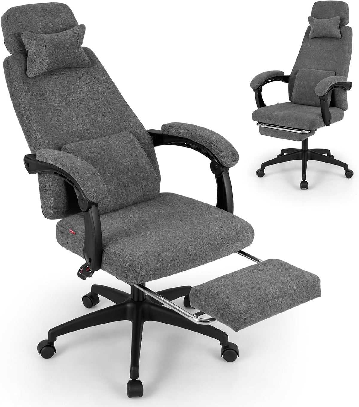 COSTWAY Chaise de Bureau Pivotante, Chaise de Travail Réglable en Hauteur avec Repose-Pied Rétractable, Dossier Haut Inclinable
