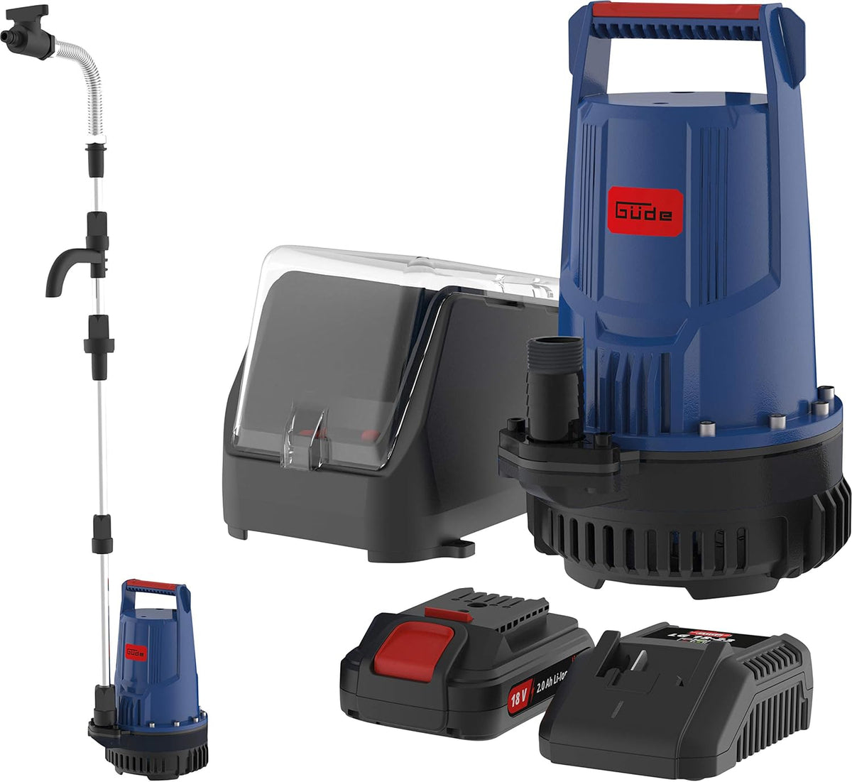 Güde Pompe à eau de pluie sans fil RFP 18-201-23 (18 V, 2000 l/h, hauteur de refoulement max 7 m, longueur du câble 3 m