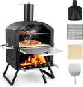 GOPLUS Mini Four à Pizza d'Extérieur à Bois pour 2 Pizzas, Pelle à Pizza, Pierre à Pizza, Couvercle Étanche, Pieds Repliables