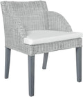 Chaise de salle à manger avec accoudoirs, en rotin naturel et bois de manguier, avec coussin en lin crème, design moderne, pour salon, cuisine, gris