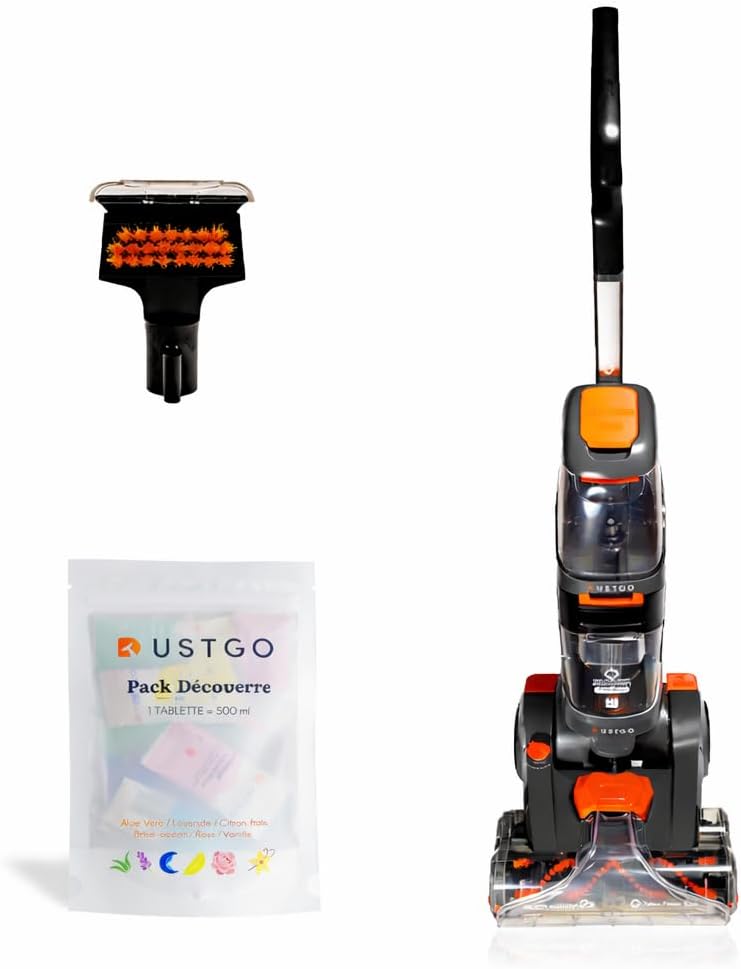 DUSTGO - Dustgo Max, Shampouineuse Tapis/Moquettes, Canapé & Matelas, 800W, Double Réservoir 2,6L/1,3L, Brosse Turbo Rotative, Tuyau Flexible