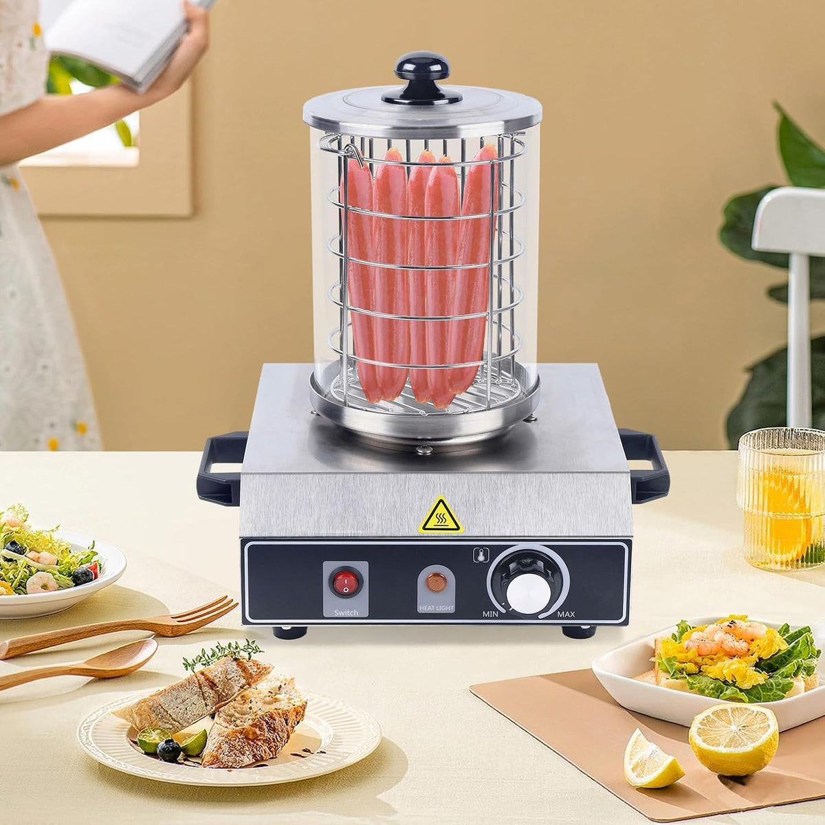 Chauffe-saucisses en acier inoxydable pour hot-dog - Appareil à saucisses - Machine à saucisses - Pour restaurants, snacks